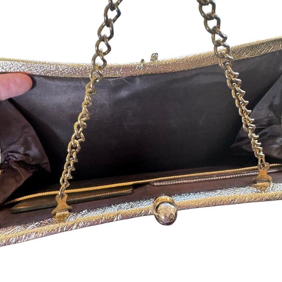 Vintage 1960’s Gold Crinkle Metallic Clutch Convertible Evening Handbag - Picture 11 of 13